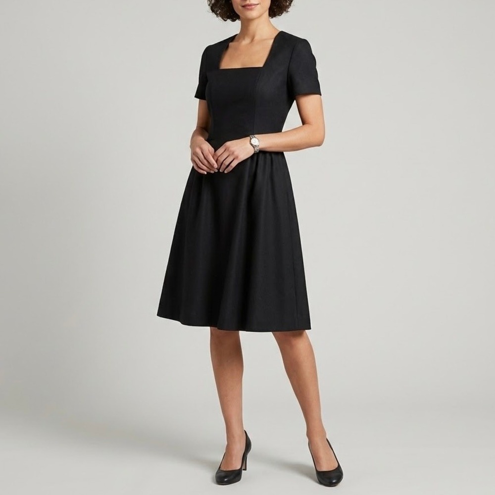 Oscar de la Renta Bergdorf Goodman Black Wool Silk Lined A-Line Dress Size 12